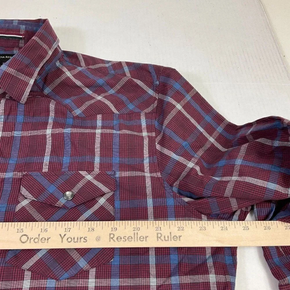 Banana Republic Mens Western Snap Button Shirt Plaid Long Sleeve Pockets Top XL